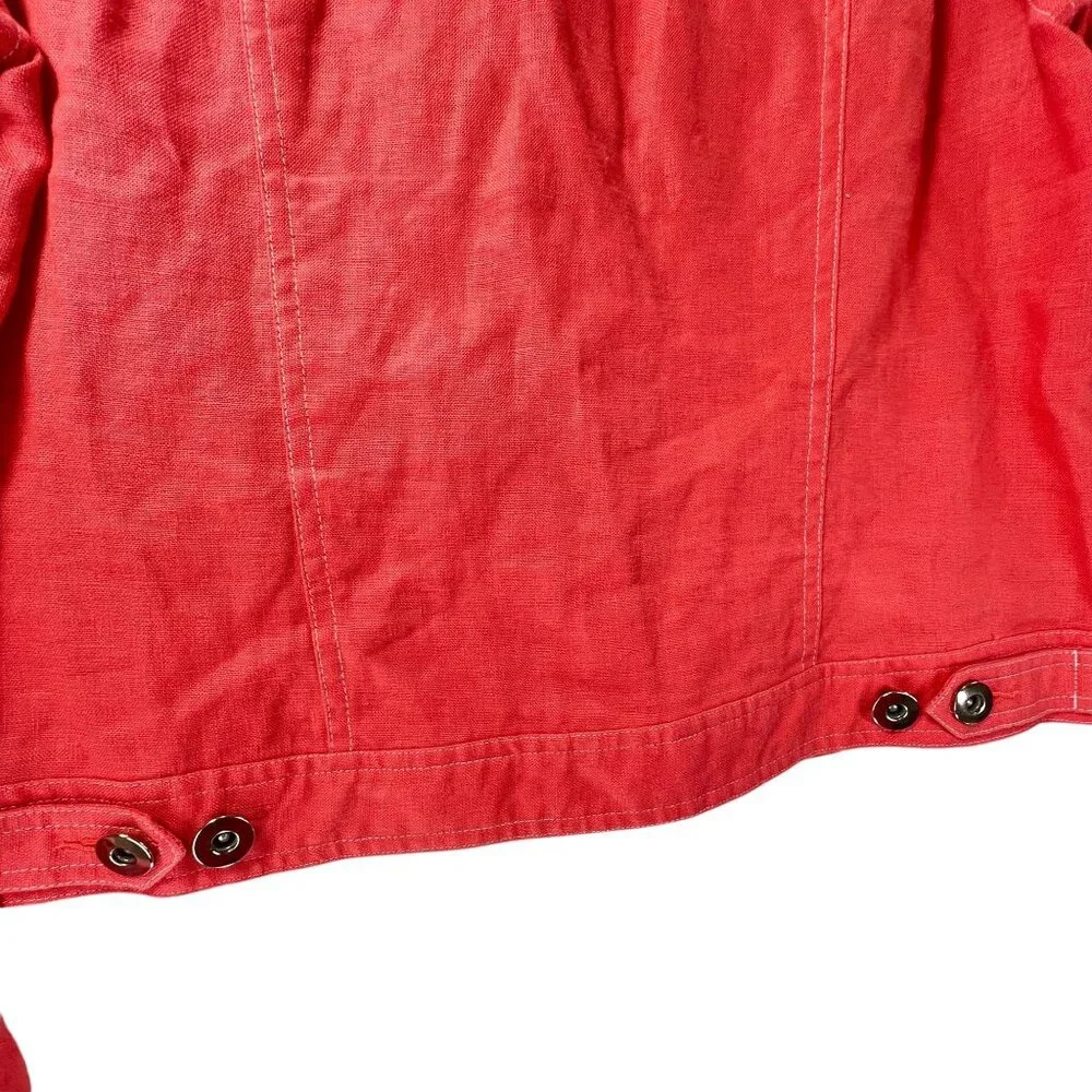 Alexandra Bartlett Coral Linen Button Up Womens Jacket Sz S Trucker Adjust Waist - Picture 7 of 11